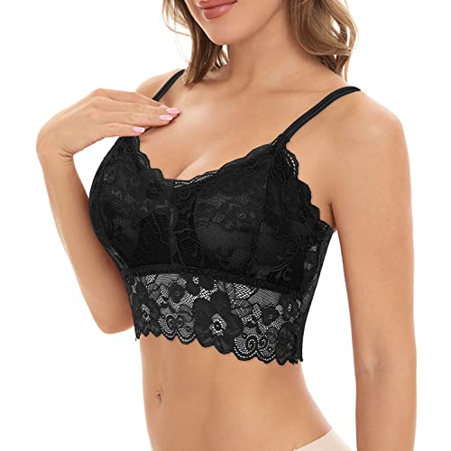 Trägerlos Gepolster BH Bralette Spitze Gepolstert für Damen Damen Push-Up BH Gepolstert Damen Bustier Große Größen Klassische Bequem Stretch Bra Running Bra für Fitness Yoga (Black #1, L) von Generic