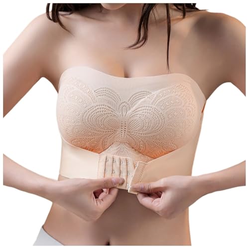 Trägerloser BH Mit Verschluss Vorne Nahtloser Gepolsterter Bandeau-BH Ohne Bügel Damen-Bustier Ohne Träger Tube-Top Mit Transparenten Trägern BHS rutschfestem Frontverschluss und trägerlosem von Generic