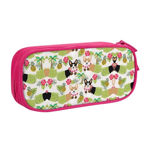 Tragbar Federmäppchen Corgi Hawaiian Tropical Summer Ananas Print Bleistifttasche mit Reißverschluss Mäppchen für Erwachsener Unisex Teenager von Generic