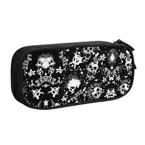 Tragbar Federmäppchen Weißer Punk-Totenkopf-Print Mäppchen Premium Bleistift Tasche für Büro Damen College-Studenten von Generic