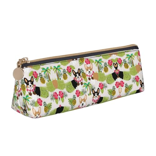 Tragbar Federmappe Corgi Hawaiian Tropical Summer Ananas Federtasche mit Reißverschluss Bleistift Beutel für Jungen Büro Unisex von Generic