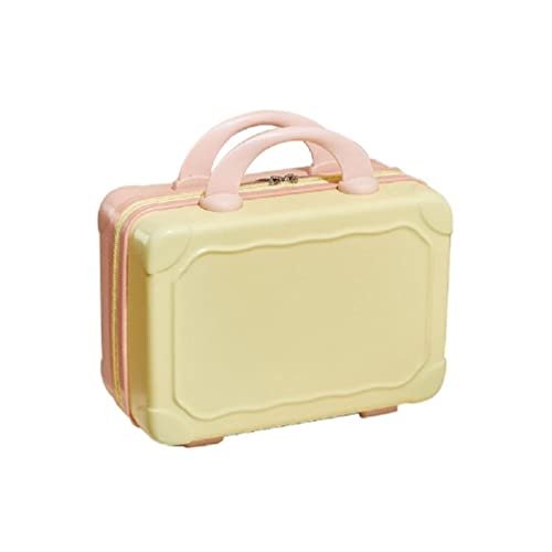 Tragbare 14 Zoll Make-up Reise Handgepäck ABS Tragen Make-up Koffer Kosmetiktasche für Reisen Camping Frauen Mädchen Hand Gepäck Tasche, Gelb mit Rosa von Generic