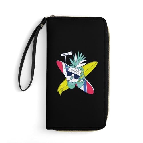 Tragbare Brieftasche Surfbrett Totenkopf Ananas Leder Geldbörse Kreative Portmonee Niedliche Verschluss Geldbörsen Für Mädchen, Freund, Freundin von Generic