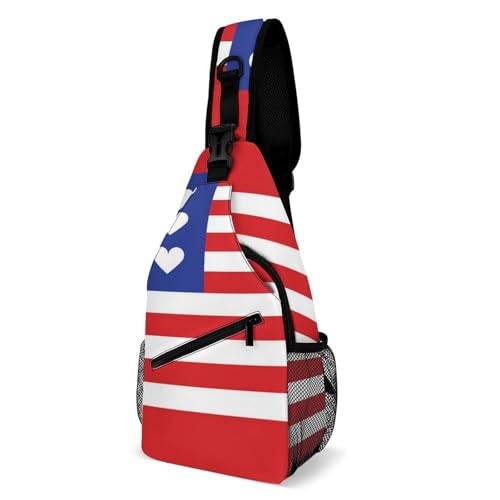 Tragbare Crossbody Bags Rot Blau Weiß Amerikanische Flagge Sling Rucksack Anti-Diebstahl,Verstellbarer Schultertasche für Sport Sportlich Herren von Generic