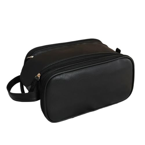 Tragbare Kosmetiktasche for Damen, einfarbig, große Kapazität, Handaufbewahrungstasche, Aufbewahrungstasche for Toilettenartikel aus PU-Leder(Black) von Generic
