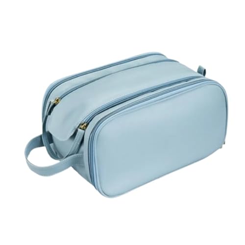 Tragbare Kosmetiktasche for Damen, einfarbig, mit Doppelreißverschluss, Aufbewahrungstasche aus PU-Leder for Toilettenartikel(Blue) von Generic