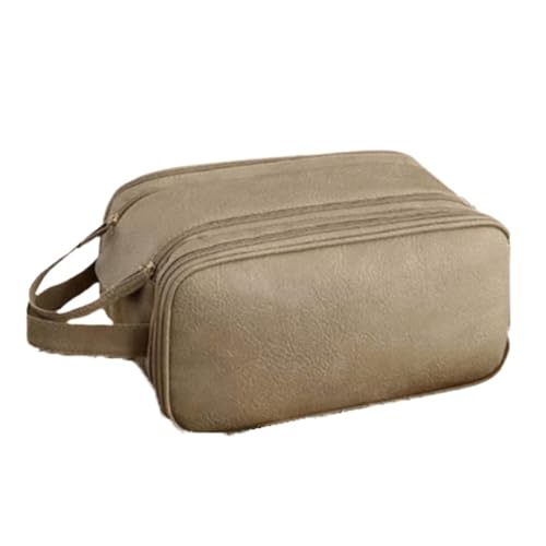 Tragbare Kosmetiktasche for Damen, einfarbig, mit Doppelreißverschluss, Aufbewahrungstasche aus PU-Leder for Toilettenartikel(Khaki) von Generic