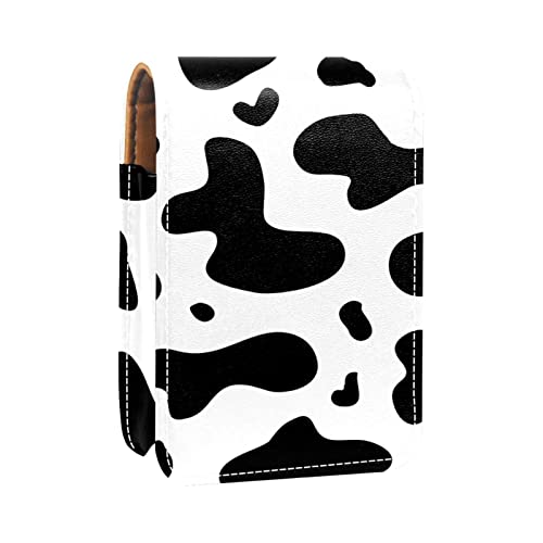 Tragbare Lippenstift-Hülle für Reisen, Mini-Lippenstift-Aufbewahrungsbox mit Spiegel für Frauen und Damen, Leder-Kosmetiktasche, Kuhaufdruck, Mehrfarbig, 9.5x2x7 cm/3.7x0.8x2.7 in von Generic