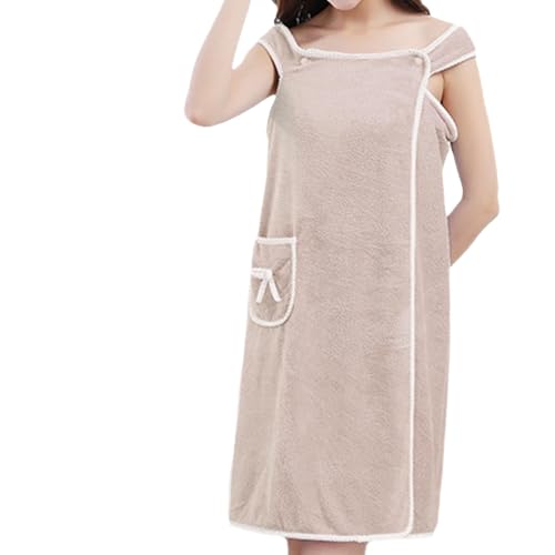 Tragbarer Duschrock for Damen in Übergröße, Tragbare Handtücher for Damen, Verstellbares weiches Kleid mit Gummiband, Schleifendesign(Brown,M) von Generic