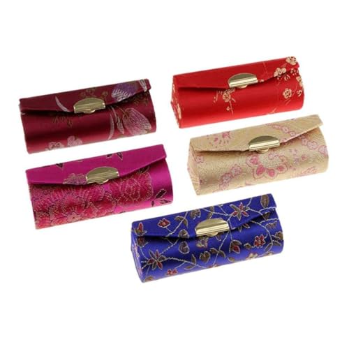 Tragbarer Lippenstift -Gehäuse Chinesischer Stil Floral Lip Balsam Organizer mit Make -up Mirror 5PCS Home Accessoires von Generic
