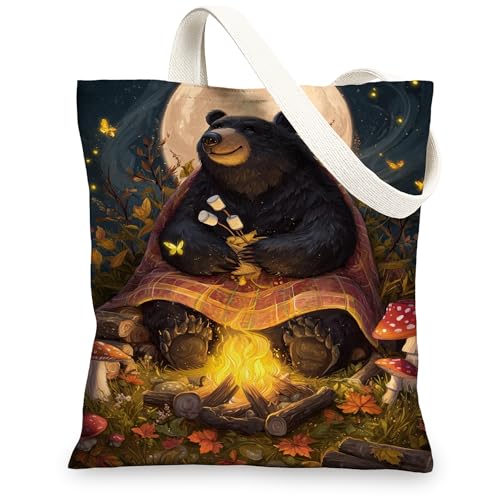 Tragetasche aus Segeltuch, Motiv: Bär, Wildtier-Muster, wiederverwendbar, künstlerisch, leicht, waschbar, Schulterriemen für Outdoo, Mehrfarbig, 13x15 Inch von Generic