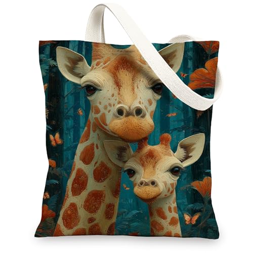 Tragetasche aus Segeltuch mit Giraffen-Motiv, künstlerisches Tiermuster, wiederverwendbar, leicht, waschbar, Schultergurt, Leinentaschen, Mehrfarbig, 13x15 Inch von Generic