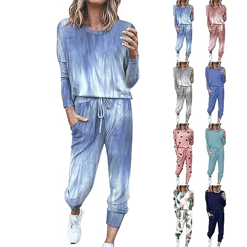 Trainingsanzug Damen Große Größen Set Batik - Jogginganzug Langarm Sportanzug Leicht Atmungsaktiv Jogging-Set Lässige Hausanzug Y2K Tracksuit Casual Sweatsuit Yoga Fitnessanzug von Generic