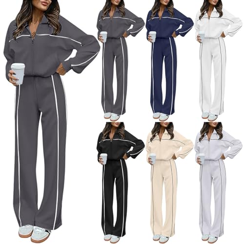 Trainingsanzug Damen Set Lang Jogginganzug Zweiteiler mit Sweatjacke und Jogginghose Elegant Sportanzug Klassisch Freizeitanzug Fitnessanzug Frauen Sweatanzug Homewear Suit von Generic