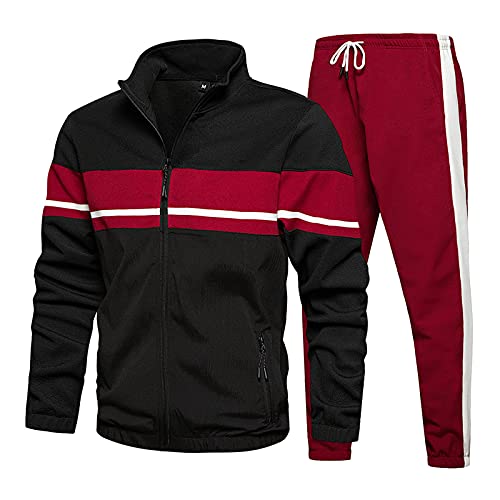 Trainingsanzug Herren, Herren Jogginganzug Farbblock Zip Gym Sport Sweatshirt Pullover + Lang Hose Tracksuit Set Sportanzug Freizeitanzug Männer Jogging Anzug Baumwolle Oversize Fitnessanzug von Generic