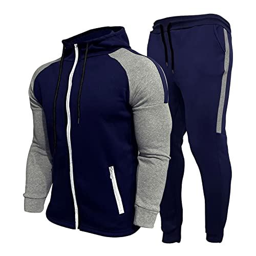 Trainingsanzug Herren, Herren Jogginganzug Oversize Baumwolle Zip Sweatshirt Pullover + Lang Hose Sport Tracksuit Set Sportanzug Freizeitanzug Männer Jogging Anzug Baumwolle Fitnessanzug von Generic