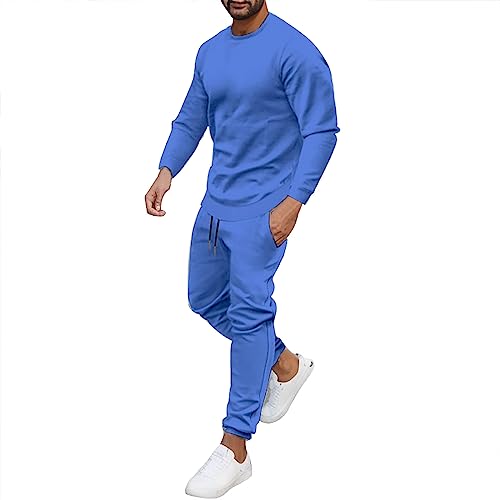 Trainingsanzug Herren 2-teilig Winter Langarm Pullover Hose Zweiteiliges Set Slim Herrenanzug Tracksuit Jogging Anzug Warm Sportanzug(Blau,M) von Generic