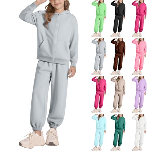 Trainingsanzug Kinder Jogginganzug Mädchen Junge 2 Teiliges Einfarbig Sportanzug mit Reißverschluss Sweatjacke Jogginghose Set Bekleidungssets Sportoutfit (Black, 9-10 Years) von Generic