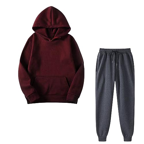 Trainingsanzug für Damen Herbst Winter Sportanzug Jogginganzug Locker Elegant Freizeitanzug mit Lang Hose Tracksuit Einfarbig Passform 2 Teilig Mode Kapuzenpullover Laufen Jogginghose Streetwear von Generic