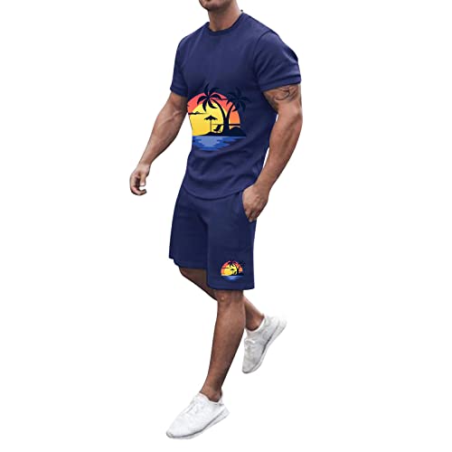 Trainingsanzug für Herren Outfit Sport Set Sommer Beach Trainingsanzüge Strand Kurzarm Kleidung Set Trainingsanzüge T-Shirt Top Shorts Kurzarm T-Shirts + Kurze Hose Mode Sporthose von Generic