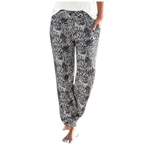 Trainingshose Damen Blumendruck Freizeithose Boho Strandhose Straight Bein Hosen Loose Haremshose Casual Bequeme Stoffhose Frauen Yogahose High Waist von Generic