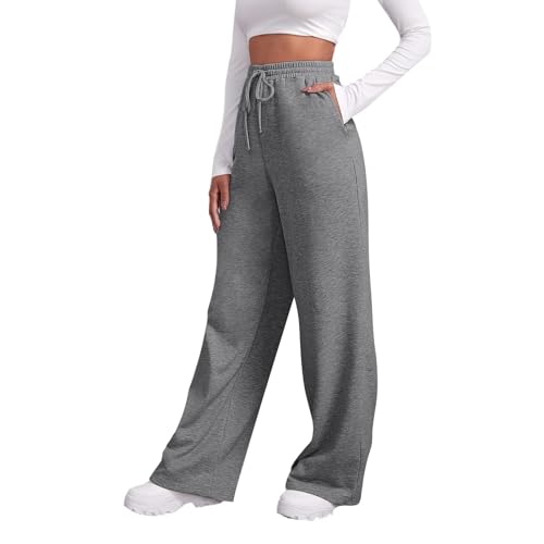 Jogginghosen Damen Weites Bein Hosen Mit Kordelzug High Waist Geradem Lang Hose Leicht Casual Yogahose Mit Taschen Bequeme Baggy Sporthose Gym Fitness Sweathose Loose Fit Freizeithose Outdoorhose von Generic