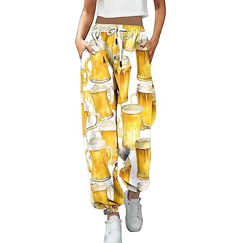 Trainingshose Damen Sweathose - Sport Hose Damen Lang Jogginghose High Waist Bier Drucken Lässig mit Taschen Freizeithose Laufhose Schlupfhose Freizeithose Hosen für Frauen Teenager Mädchen von Generic