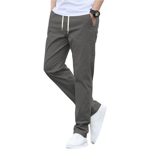Trainingshose Herren Lang Einfarbig Chino Hose Sommer Sporthose Mit Kordelzug Leichte Bequem Sommerhose Gerade Stoffhose Stretch Waist Hosen Casual Trainingshose Wanderhose Outdoorhose Laufhose von Generic