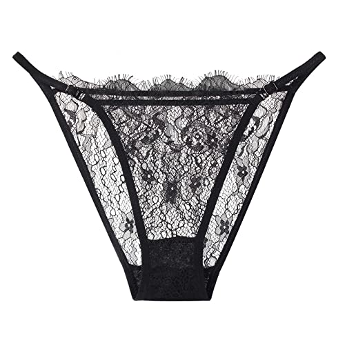 Transparent Unterwäsche Weich Panties Spitze Hipster Erotisch String Tangas Damen Atmungsaktiv Thong Unterhosen Spitzen-Blume Slips Durchsichtig Niedrige Taille Damenslips Skinny Unterhosen von Generic