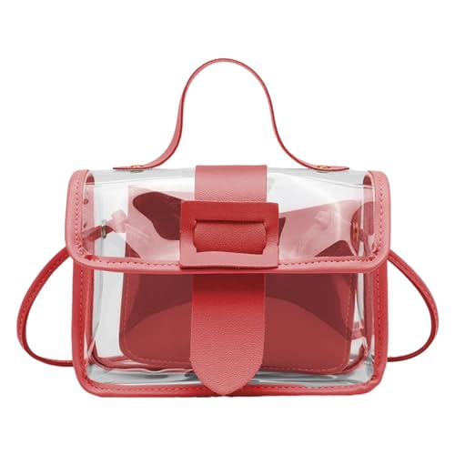 Transparente Handtasche für Stadion-Events, durchsichtige Umhängetasche, durchsichtige Umhängetasche, Stadion-zugelassene Messenger-Tasche, große Jelly Tote Bag mit Griff, rot, Se référer au von Generic