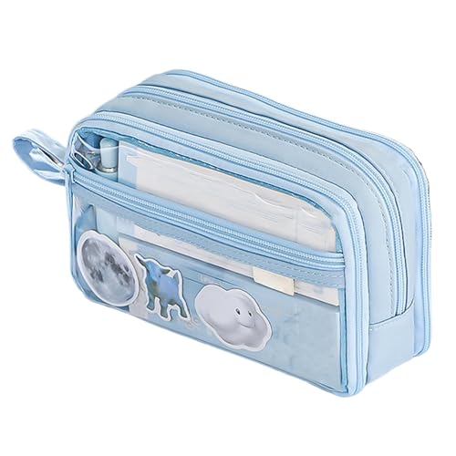 Transparente Kosmetiktasche, transparentes Federmäppchen mit großer Kapazität | Federmäppchen mit Reißverschluss – tragbare Stifttasche, geeignet für Reisen für Jugendliche, blau, Se référer au von Generic