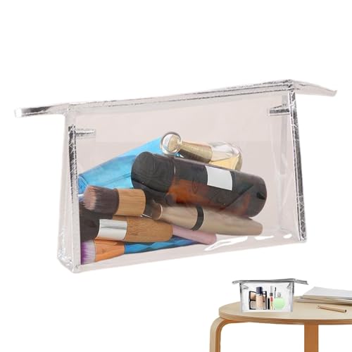 Transparente Make-up-Tasche – transparente Make-up-Tasche | Make-up-Tasche mit Reißverschluss, wasserdichte Kosmetiktasche, Kulturbeutel, Make-up-Organizer, tragbar, Reisezubehör, Silber, Refer to von Generic
