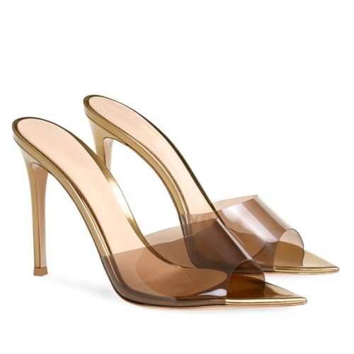 Transparente Sandalen mit spitzer Zehenpartie für Damen, sexy transparente Stiletto-Pantoletten, modische Slingback-Slipper für Abschlussball Partykleid Sommer-Pantoletten,Gold,45 EU Transparente Sandalen mit spitzer Zehenpartie für Damen, sexy transparente Stiletto-Pantoletten, modische Slingback-Slipper für Abschlussball Partykleid Sommer-Pantoletten,Gold,45 EU von Generic