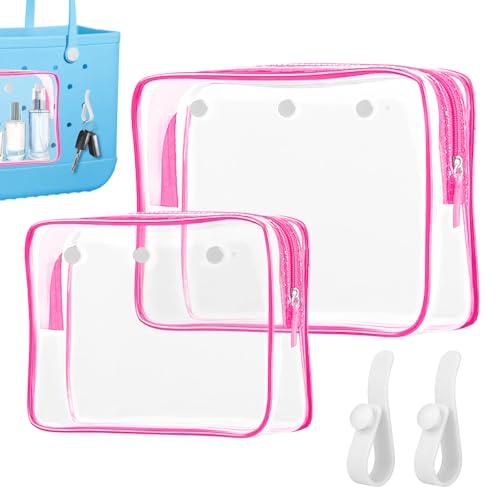 Transparente Strandtasche mit 2 Haken, Zubehör für B-OG-Beutel, Reise-Make-up, saubere Toilettenartikel, Pinsel-Organizer, Kosmetik-Trennwand, Aufbewahrungstasche, Innentasche, Pink, 2-pack von Generic
