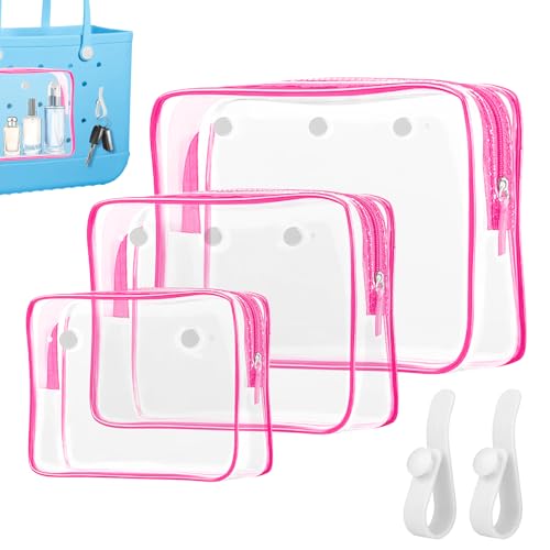 Transparente Strandtasche mit 2 Haken, Zubehör für B-OG-Beutel, Reise-Make-up, saubere Toilettenartikel, Pinsel-Organizer, Kosmetik-Trennwand, Aufbewahrungstasche, Innentasche, Pink, 3-pack von Generic