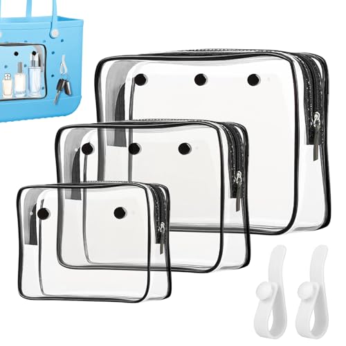 Transparente Strandtasche mit 2 Haken, Zubehör für B-OG-Beutel, Reise-Make-up, saubere Toilettenartikel, Pinsel-Organizer, Kosmetik-Trennwand, Aufbewahrungstasche, Innentasche, Schwarz, 3-pack von Generic