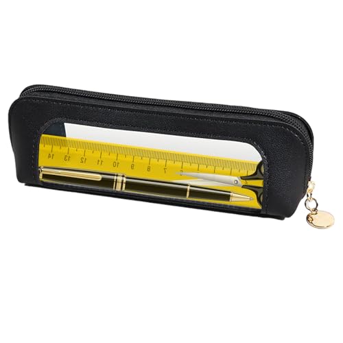 Transparentes Federmäppchen mit Reißverschluss, multifunktionales Federmäppchen, großes Fassungsvermögen, Make-up-Tasche, Federmäppchen für Schule, Arbeitsplatz, Schreibwaren, Schwarz, Refer to von Generic