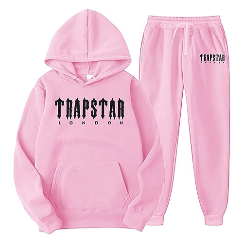 Trapstar London Streetwear Trainingsanzüge für Herren | Buchstaben Drucklose Hoodies und Jogginghosen Y2K Männer | Hip Hop Hose Streetwear Tracksuit Pullover Oberteile und Sporthosen Rosa L von Generic