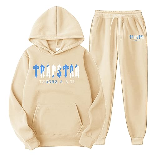 Trapstar London Trainingsanzug Herren Y2K Hoodie Jogginghose Set Jogginganzug Tracksuit Männer Sportanzüge Kapuzenpullover+Sporthose Laufanzug Pullover Sport Jogging Streetwear Khaki XL von Generic