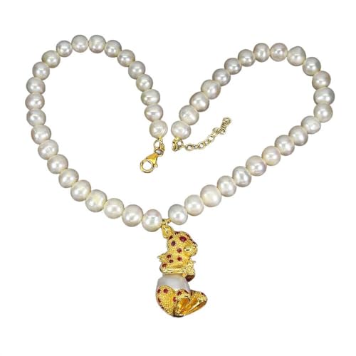 Traumhafte Halskette Kaninchen Rubin Perlen 925 Silber natur von Generic