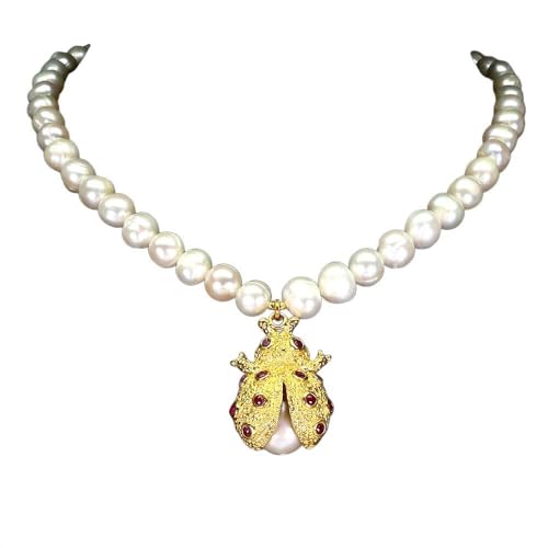 Traumhafte Halskette Marienkäfer Rubine Perlen 925 Silber natur von Generic