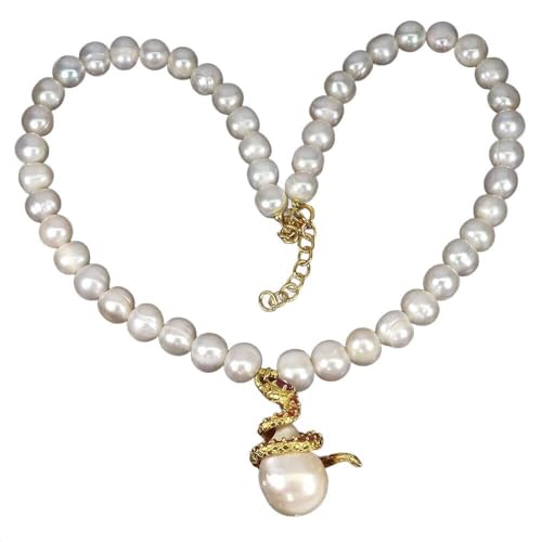 Traumhafte Halskette Schlange Rubin Perlen 925 Silber natur von Generic