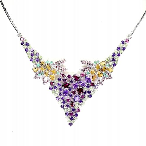 Traumhafte Halskette Silber elegant Natürliche Amethyste Smaragde Zitrone von Generic