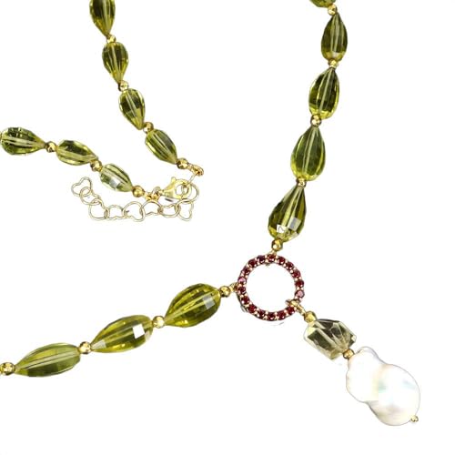 Traumhafte Silber Halskette Naturolivine Granat Perle 925 von Generic