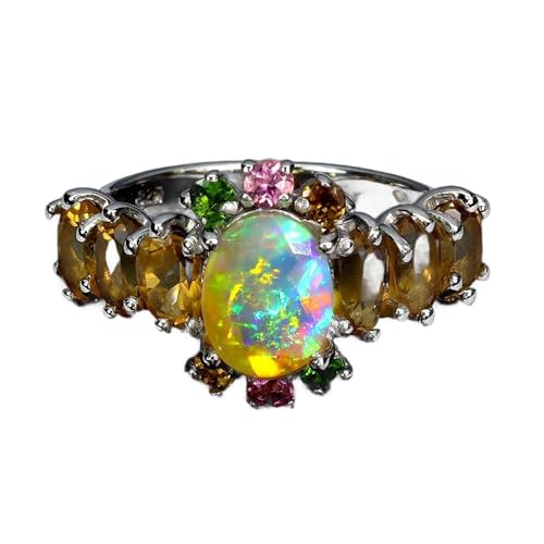 Traumhafte Silber Ring r 17 natural feuriger Opal Zitrone Turmalin von Generic