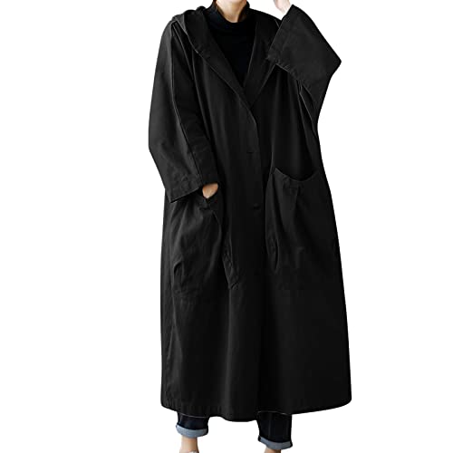 Trenchcoat Damen 𝗟ang Outdoorjacken Damen Wasserdicht Damen langreihiger Trenchcoat in Midi-Länge Nässeschutzjacke Leichte Jacke Damen 𝗦ommer Kurz (Black, One Size) von Generic