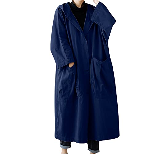 Trenchcoat Damen 𝗟ang Outdoorjacken Damen Wasserdicht Damen langreihiger Trenchcoat in Midi-Länge Nässeschutzjacke Leichte Jacke Damen 𝗦ommer Kurz (Blue, One Size) von Generic