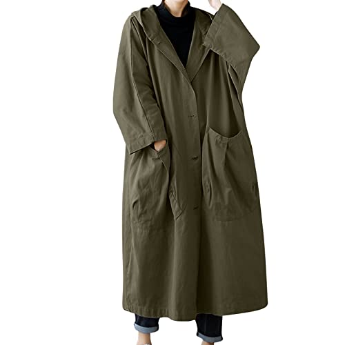 Trenchcoat Damen 𝗟ang Outdoorjacken Damen Wasserdicht Damen langreihiger Trenchcoat in Midi-Länge Nässeschutzjacke Leichte Jacke Damen 𝗦ommer Kurz (Green, One Size) von Generic