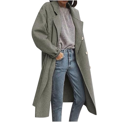 Trenchcoat Damen Lang Wadenlange Wollmantel Trendy Zweireihiger Übergangsjacke Einfarbig Umlegekragen Windbreaker Autumn Winter Mantel Lässige Teenager Mädchen Jacke Windjacke S-5XL von Generic