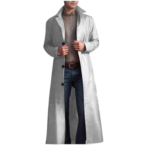 Trenchcoat Herren Lang Leder Mittelalter Zweireiher Mantel Ledermantel Steampunk Gothic Jacke Vintage Cosplay Kostüm Kunstlederjacke Winterjacke für Business Freizeit (in Übergröße erhältlich) von Generic